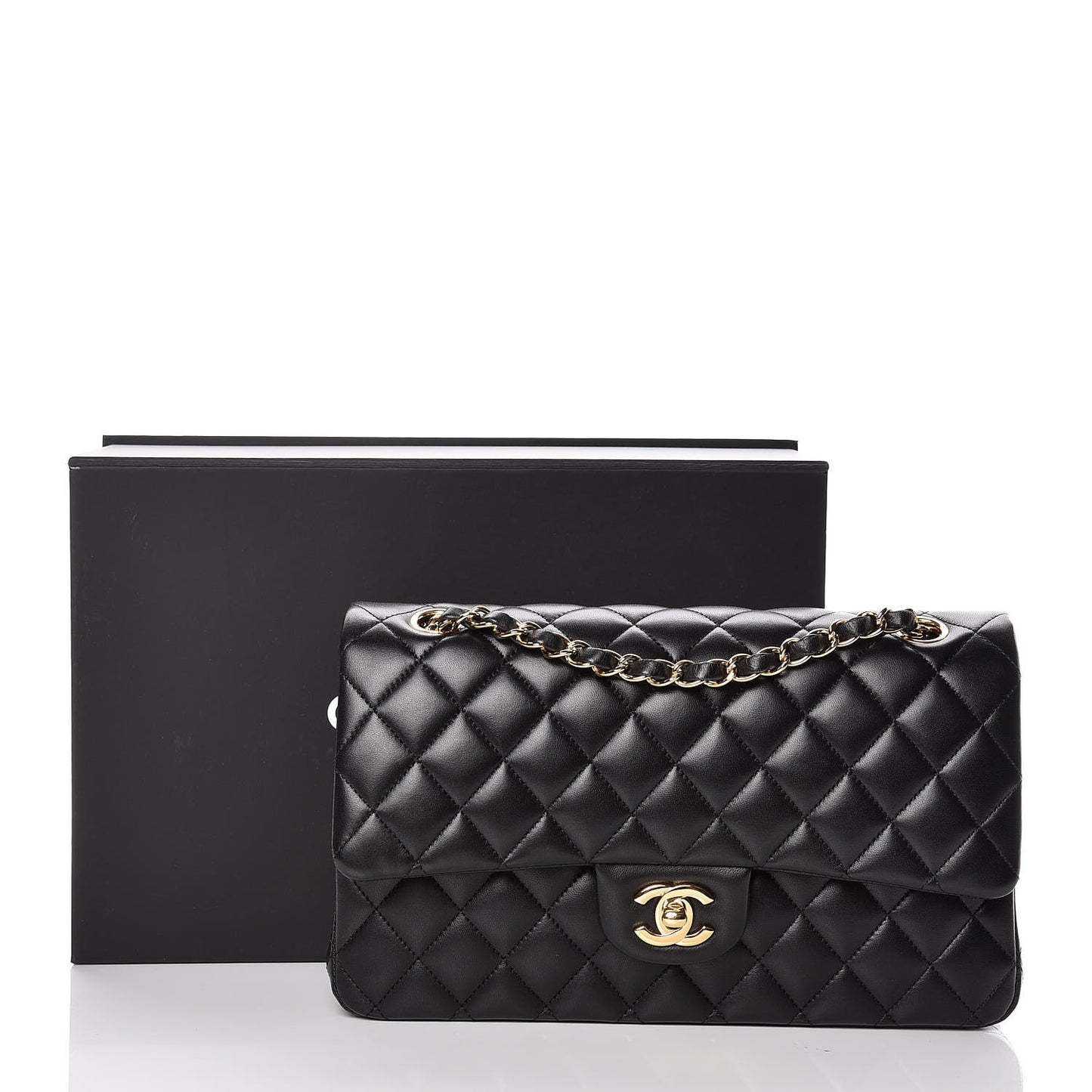 Lambskin Quilted Medium Double Flap Black