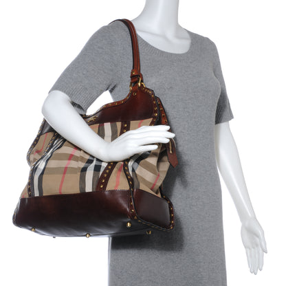 Burberry House Check Studded Large Greenham Tote Dark Tan 2 of 9