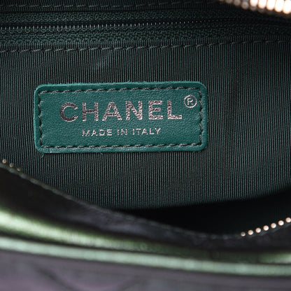 Chanel Metallic Calfskin Chevron Quilted Small Gabrielle Hobo Green 6 of 9