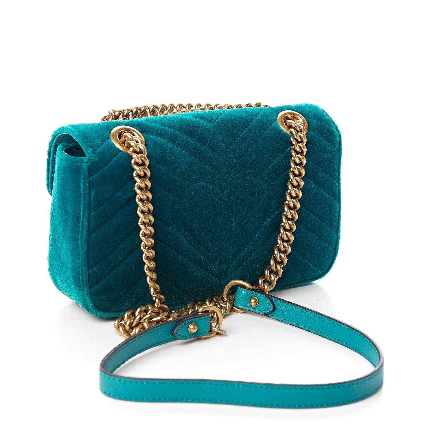 Gucci Velvet Matelasse Mini GG Marmont Shoulder Bag Pavone Cyan 2 of 9