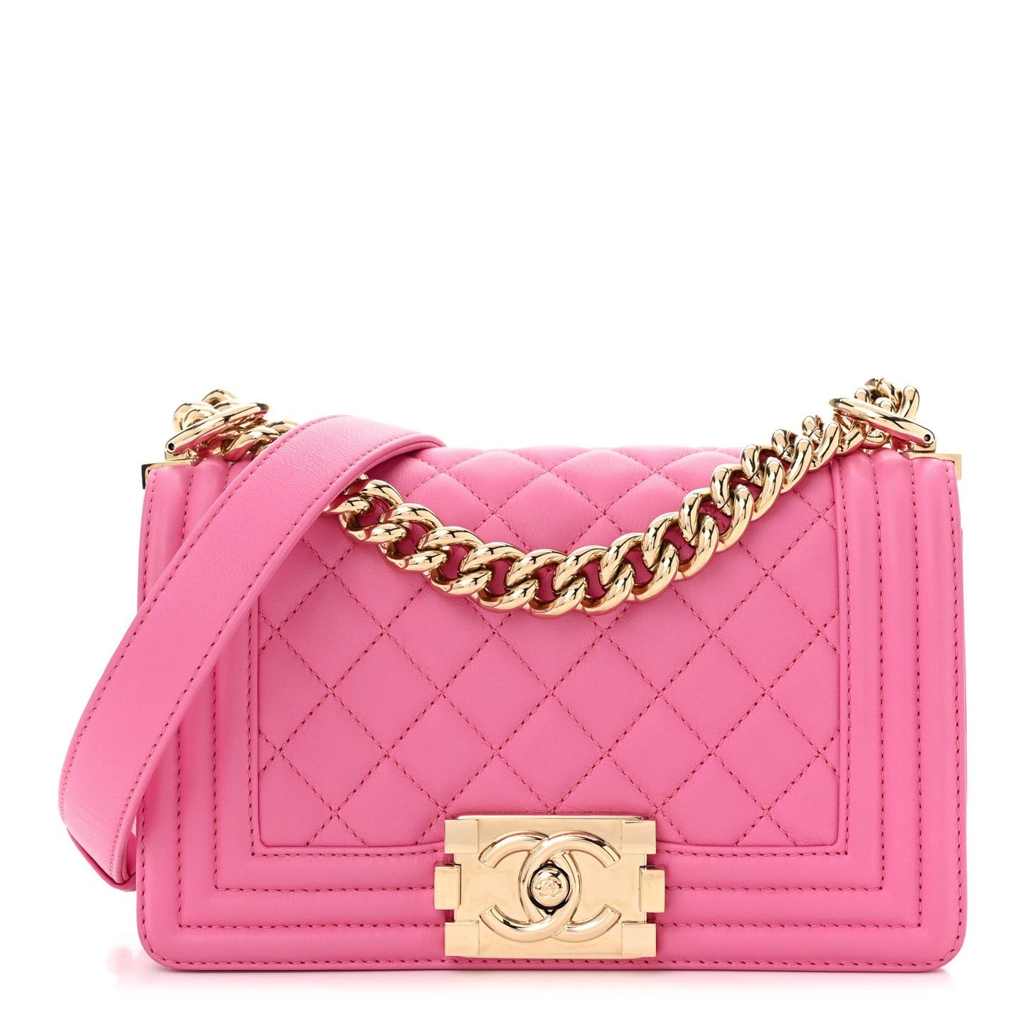 Calfskin Quilted Small Boy Flap Pink