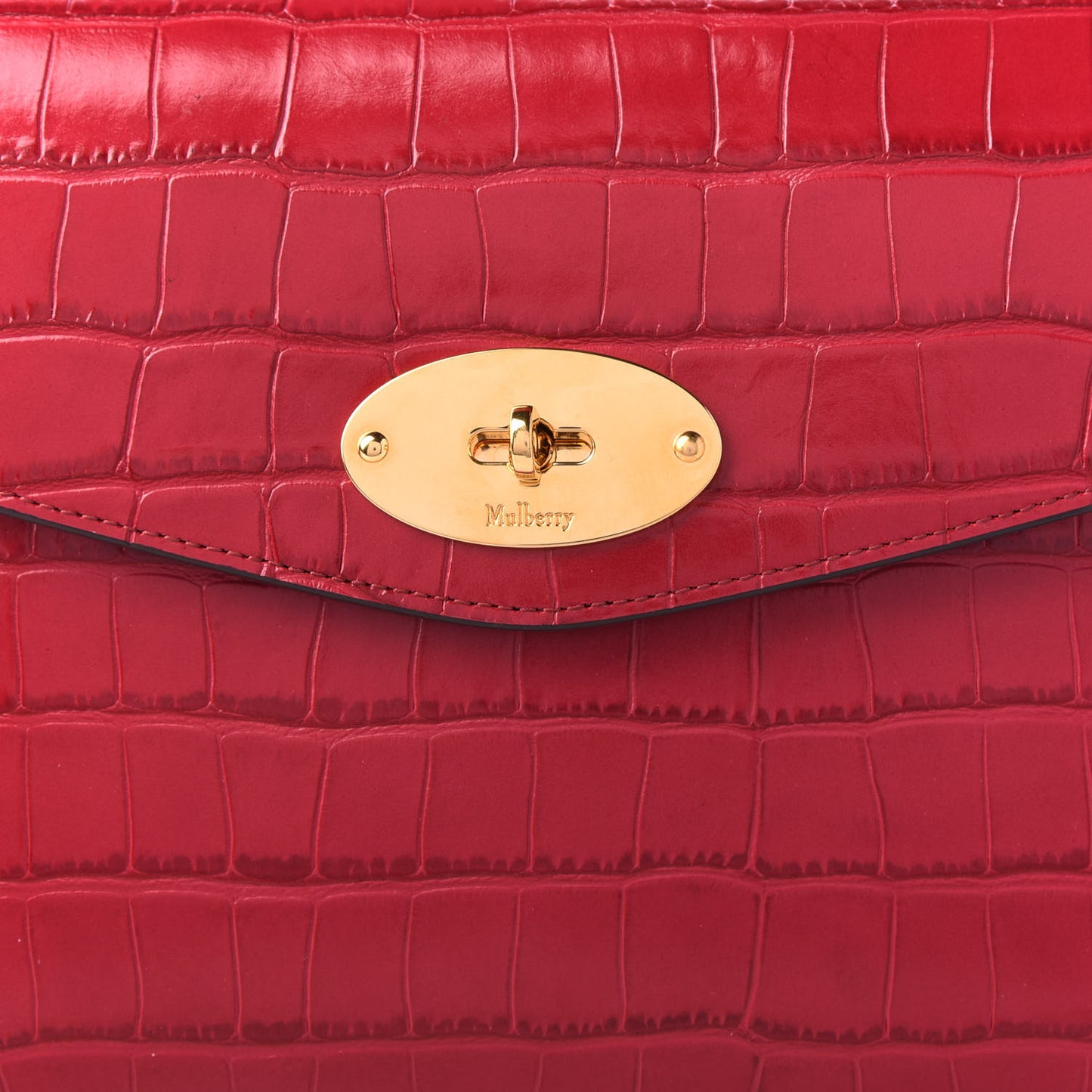 Crocodile Embossed Calfskin Large Darley Cosmetic Pouch Red Berry