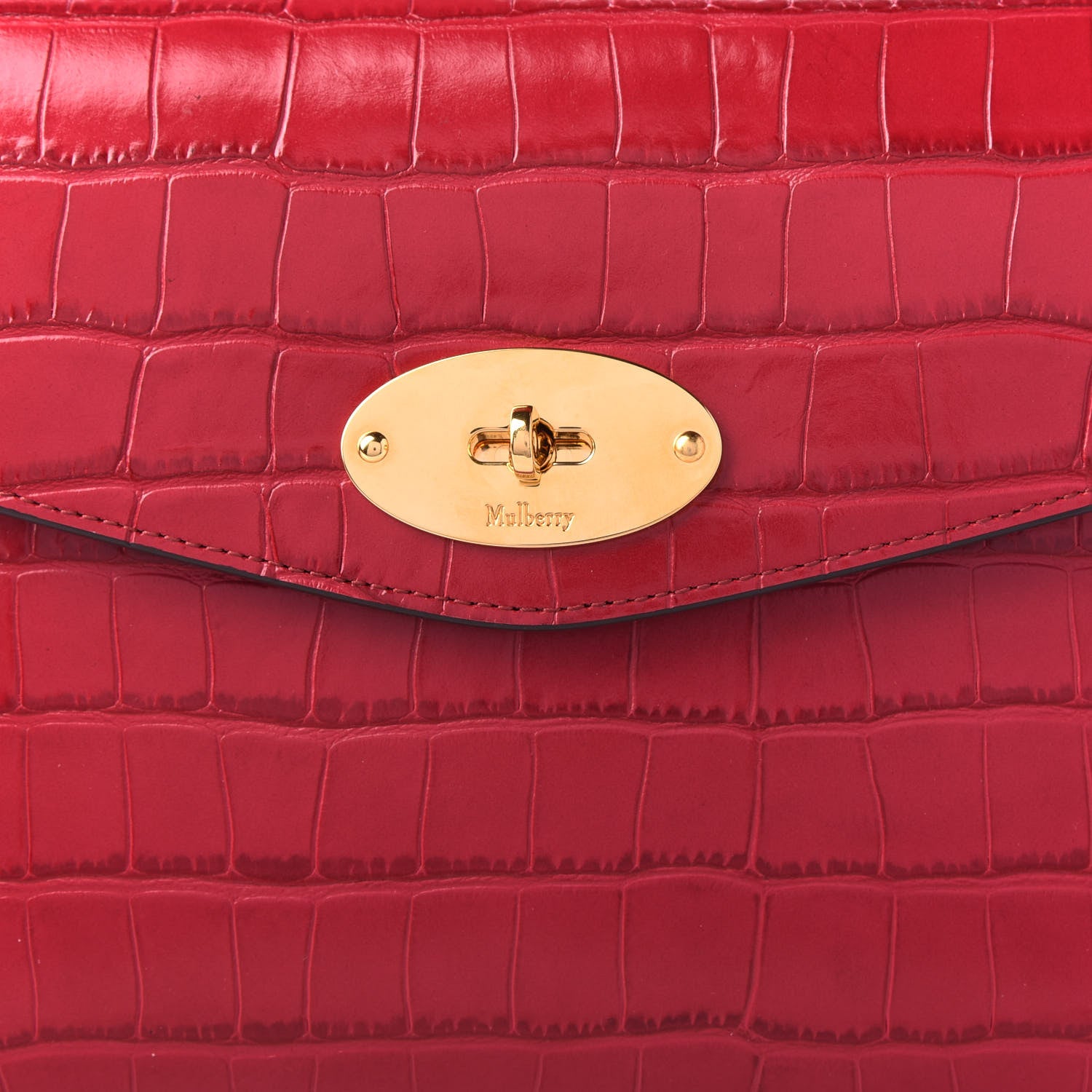 Mulberry Crocodile Embossed Calfskin Large Darley Cosmetic Pouch Red Berry 8 of 8