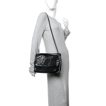 Saint Laurent Crinkled Calfskin Matelasse Monogram Medium Niki Chain Satchel Black 2 of 12