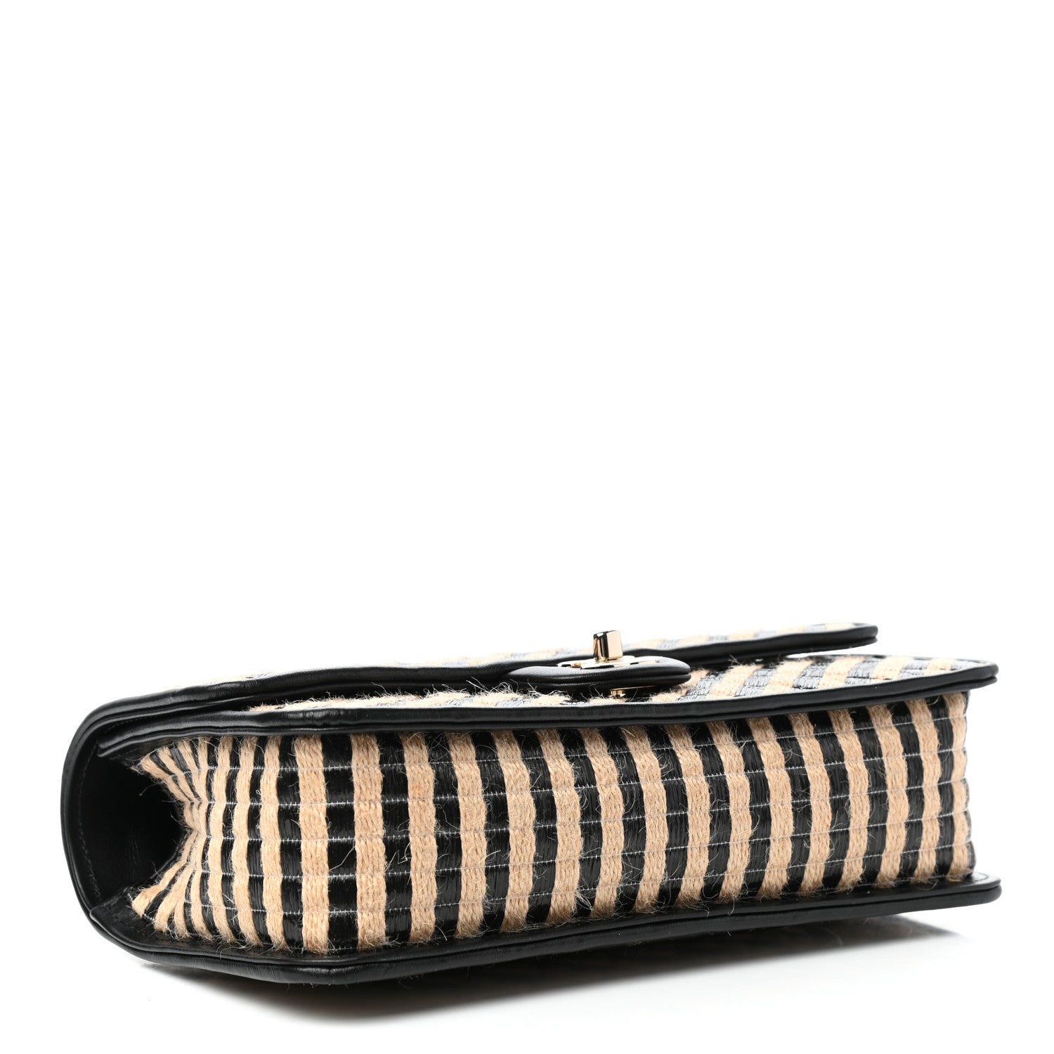 Chanel Raffia Jute Striped Medium Single Flap Black Beige 4 of 11