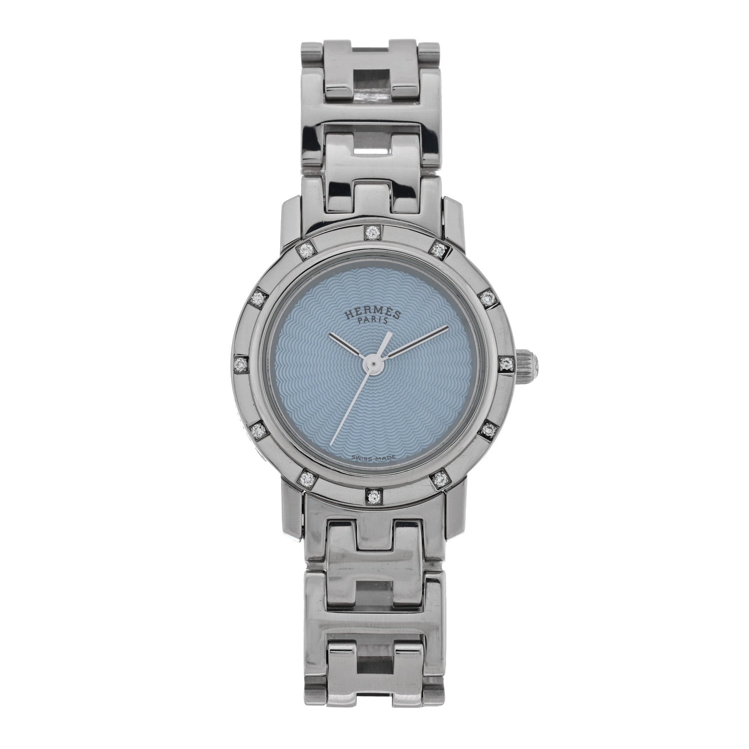 Hermes Stainless Steel Diamond 24mm Clipper Nacre Quartz Watch Blue 1 of 4