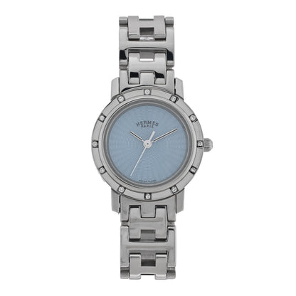 Hermes Stainless Steel Diamond 24mm Clipper Nacre Quartz Watch Blue 1 of 4