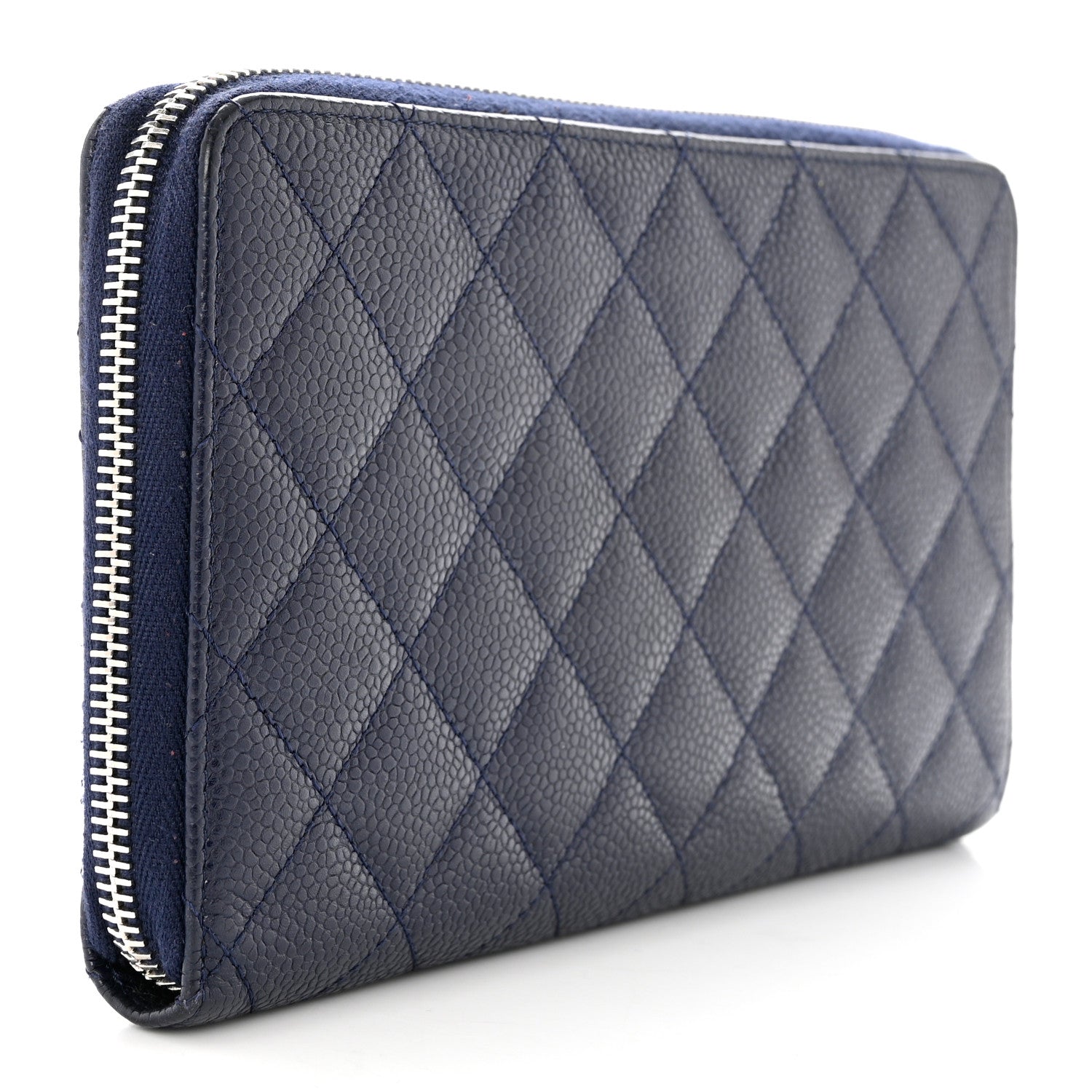 Chanel Caviar Quilted Large Zip Around Organizer Wallet Navy 3 of 11