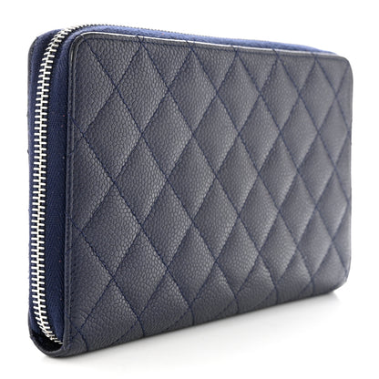 Chanel Caviar Quilted Large Zip Around Organizer Wallet Navy 3 of 11