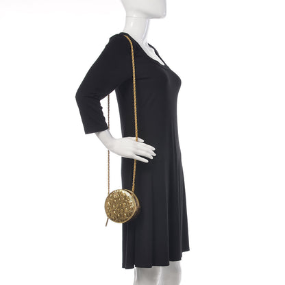 Chanel Metallic Calfskin Crocodile Embossed Cocodile Round Clutch with Chain Gold 2 of 9
