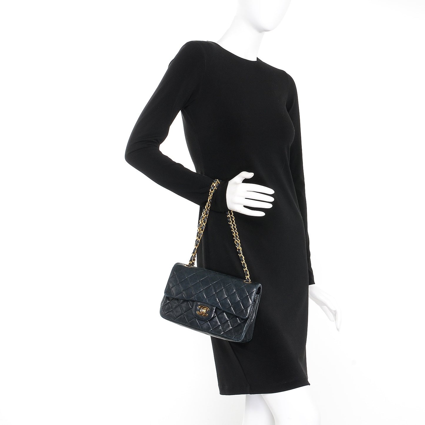 Lambskin Quilted Small Double Flap Navy