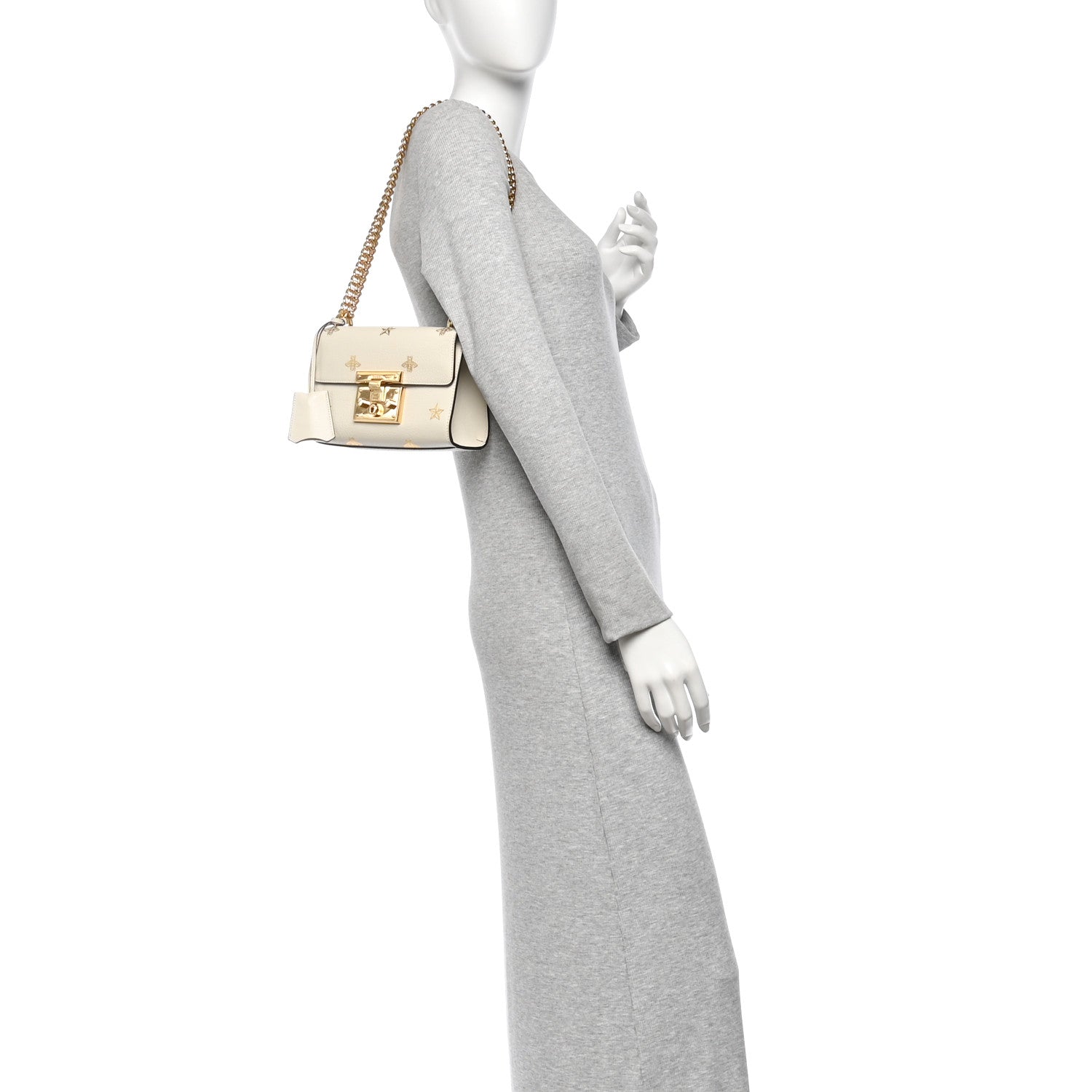 Gucci Grained Calfskin Bee Star Small Padlock Shoulder Bag White 2 of 10