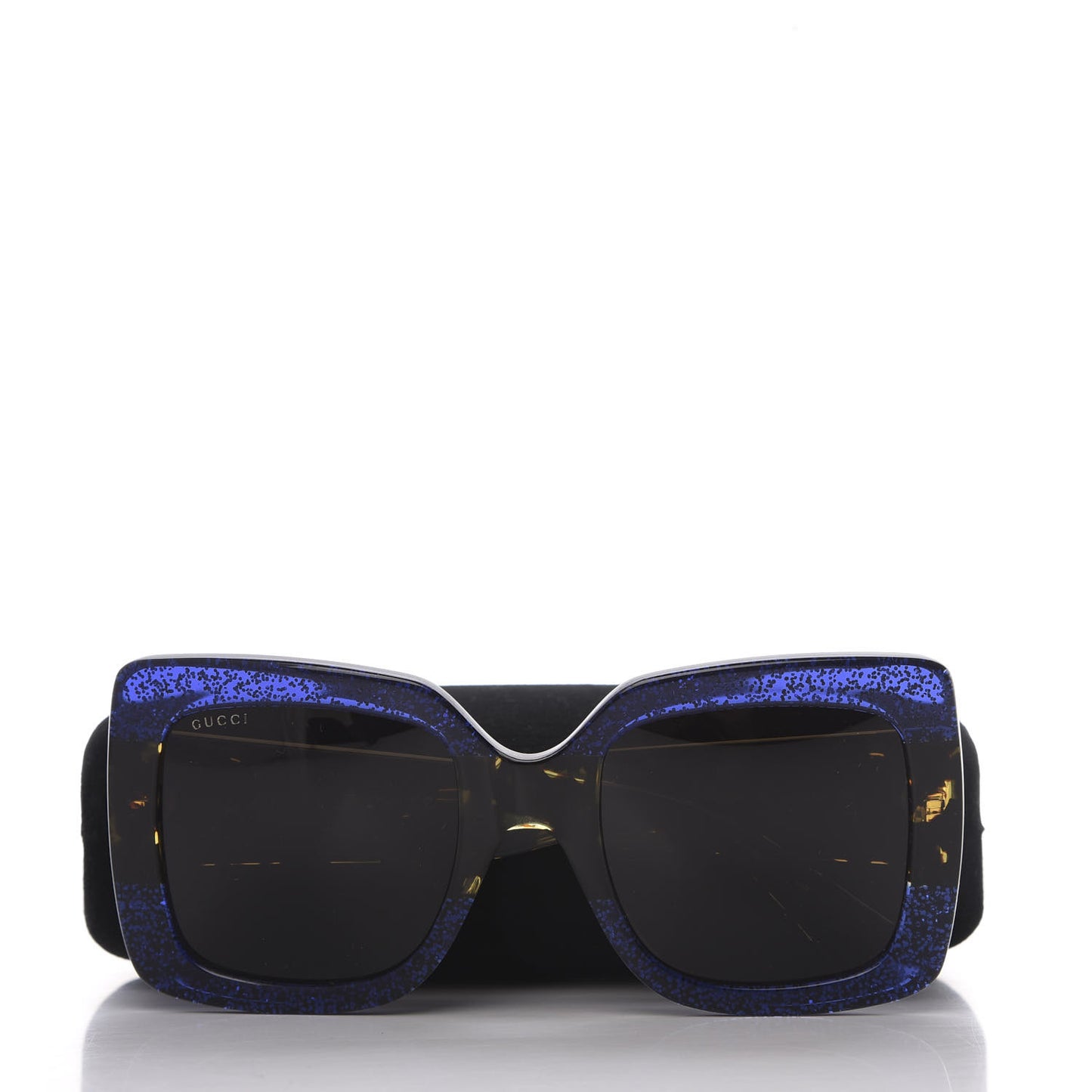 Square Frame GG0083S Sunglasses Glitter Blue Havana Brown