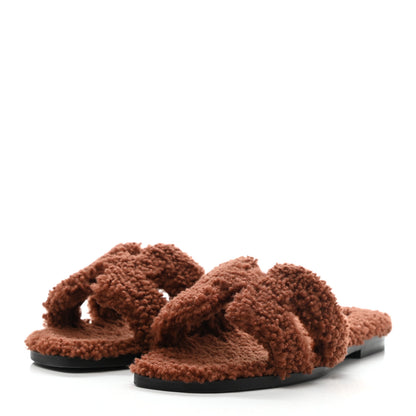 Hermes Woolskin Oran Sandals 36.5 Cognac 3 of 8