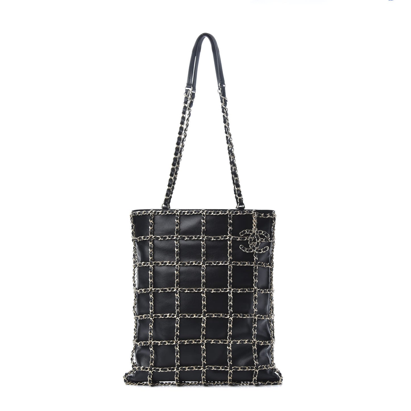Lambskin Large Shopping Chain Tote Black
