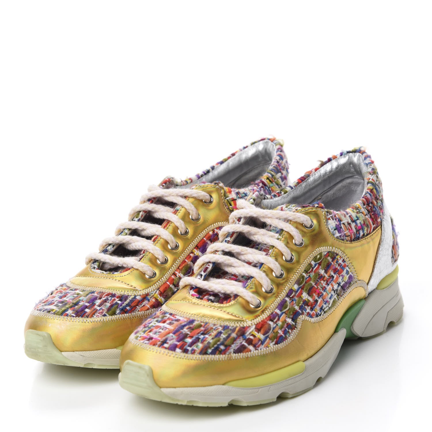 Chanel Tweed Lambskin Runway Sneakers 35 Silver Multicolor 3 of 9