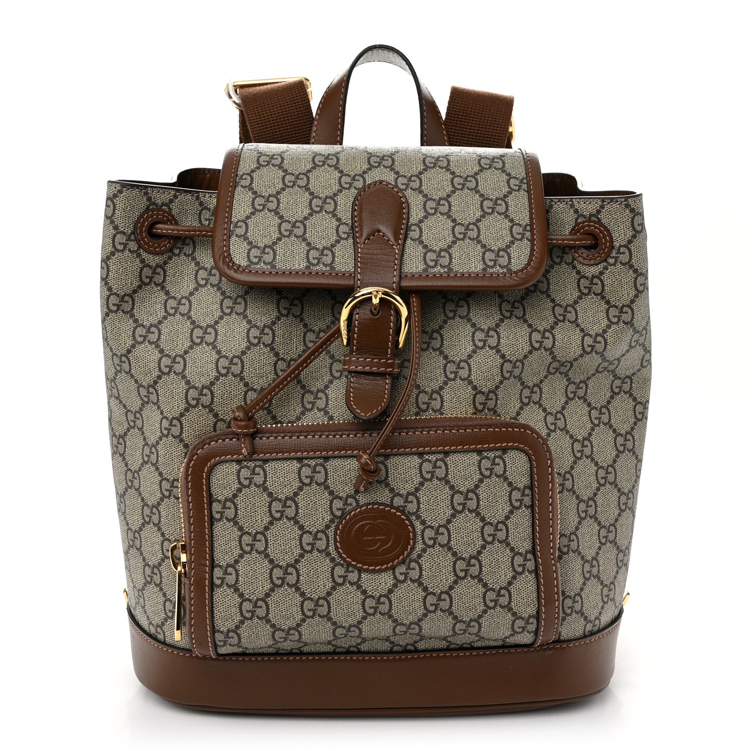 Gucci GG Supreme Monogram Azalea Calfskin Retro Interlocking G Buckle Backpack Beige Ebony Brown Sugar 1 of 10