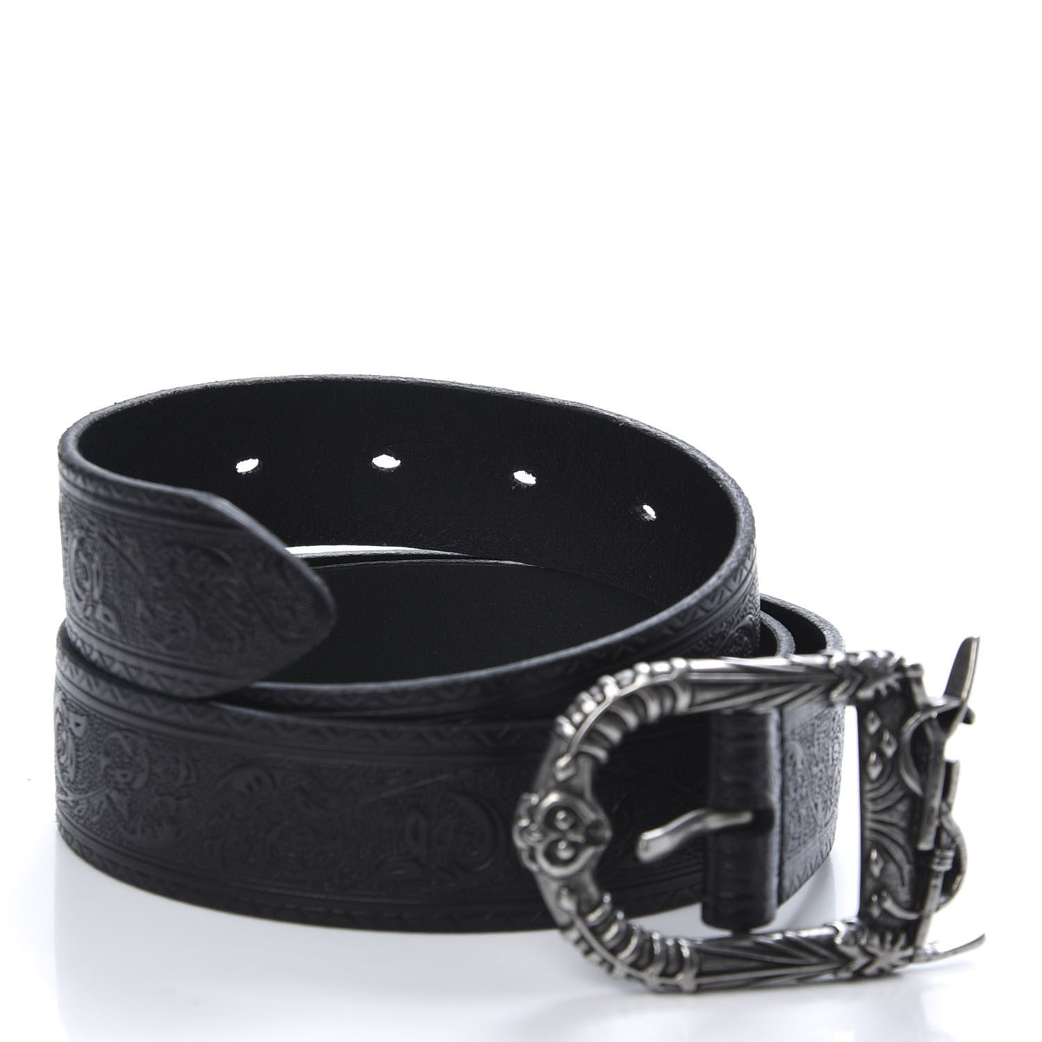 Saint Laurent Calfskin Embossed Monogram Celtique Belt 85 34 Black 5 of 7