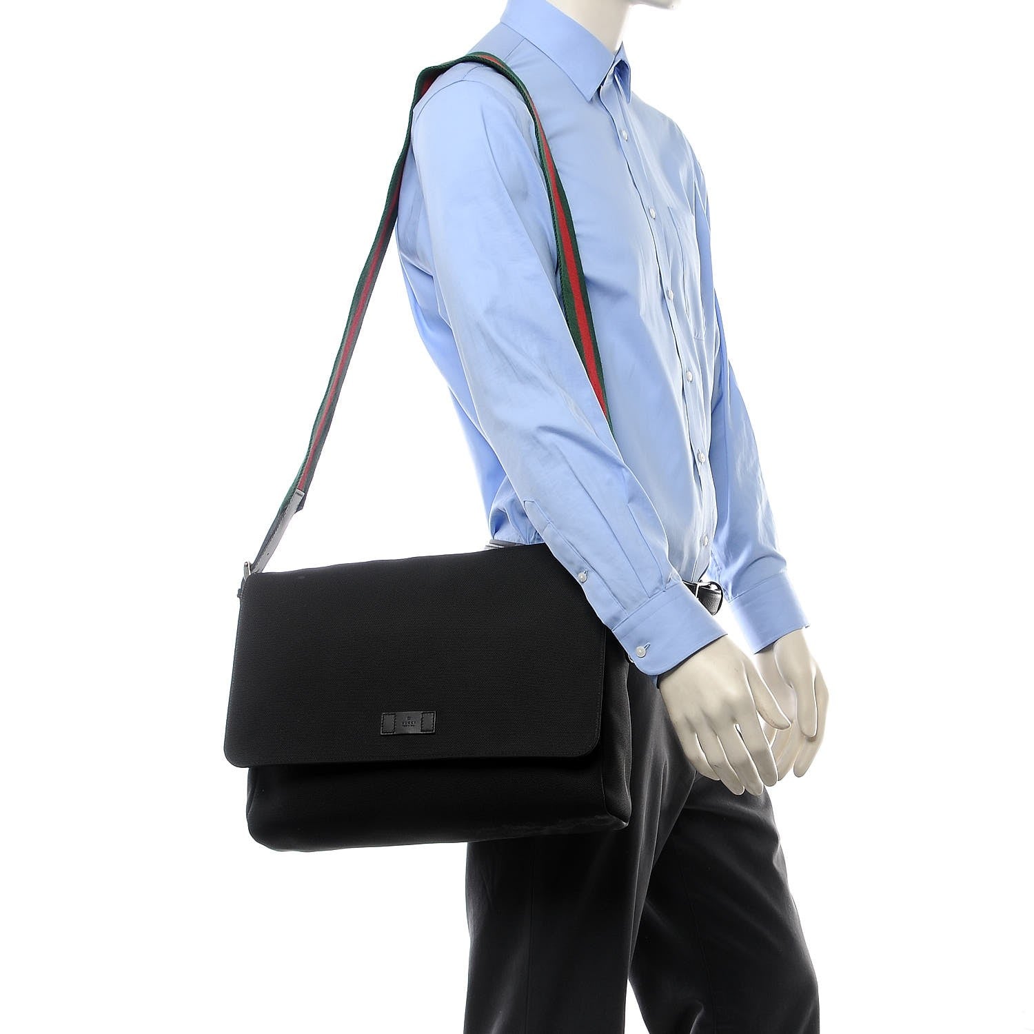 Gucci Techno Canvas Web Large Flap Messenger Bag Black 2 of 9