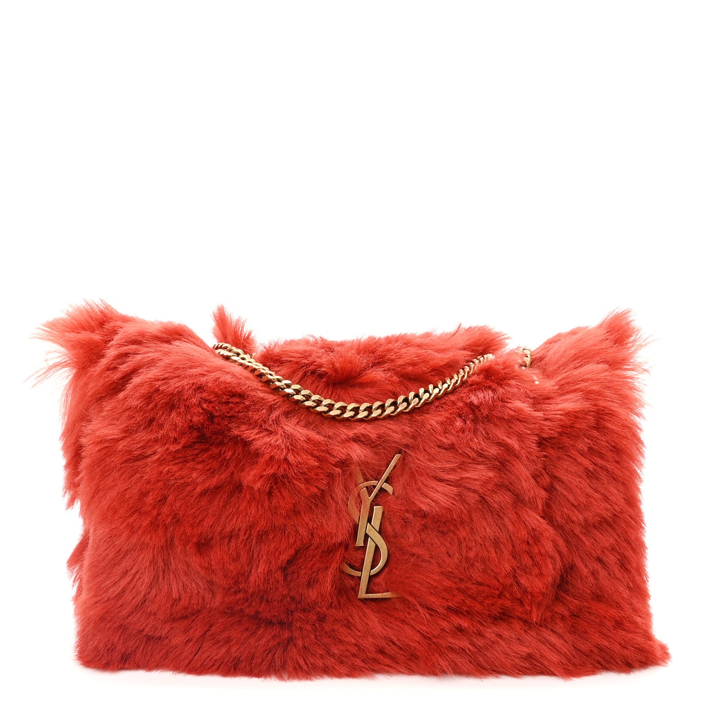 Suede Fur Small Reversible Monogram Kate Satchel Pavot Rouge
