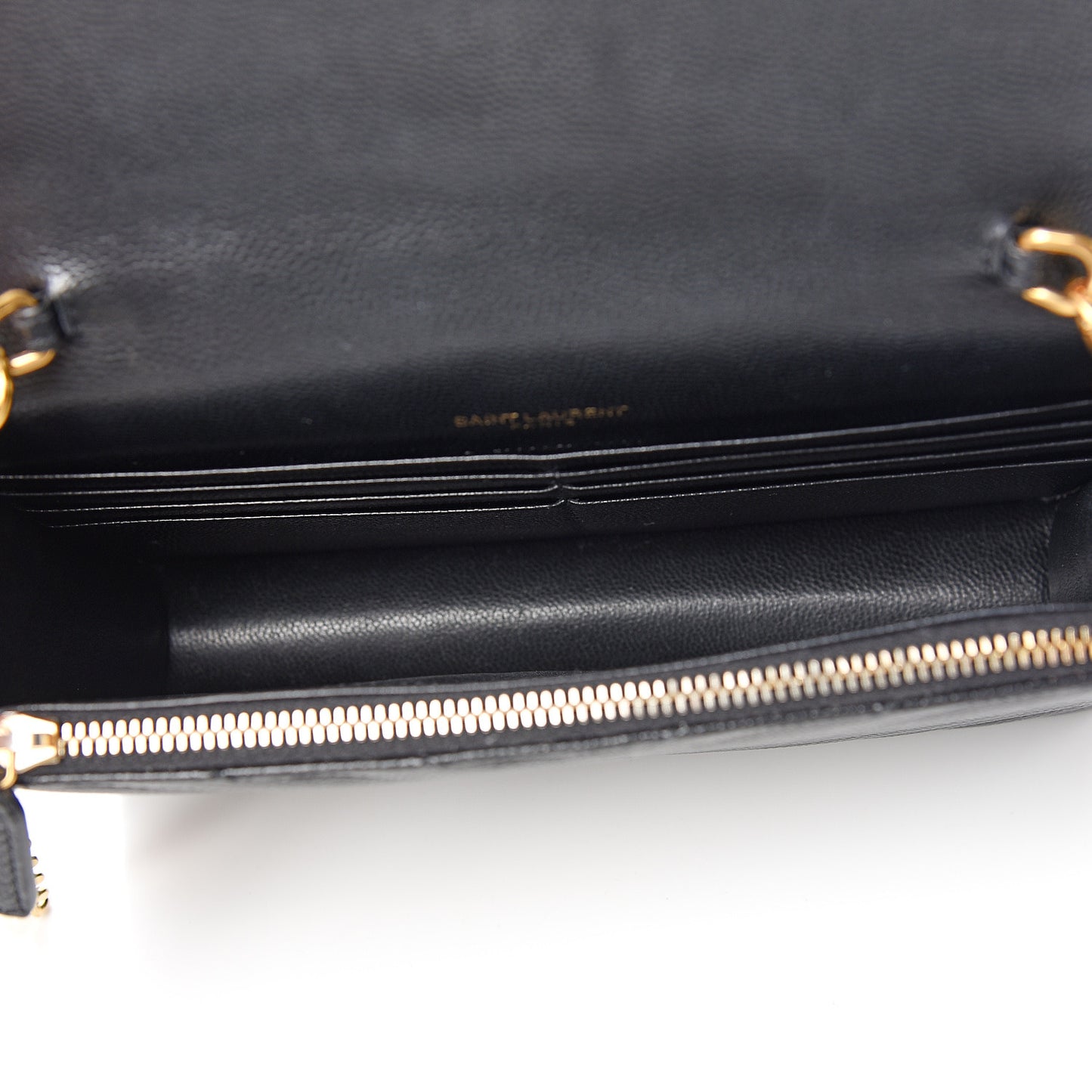 Grain De Poudre Matelasse Chevron Monogram Envelope Chain Wallet Black