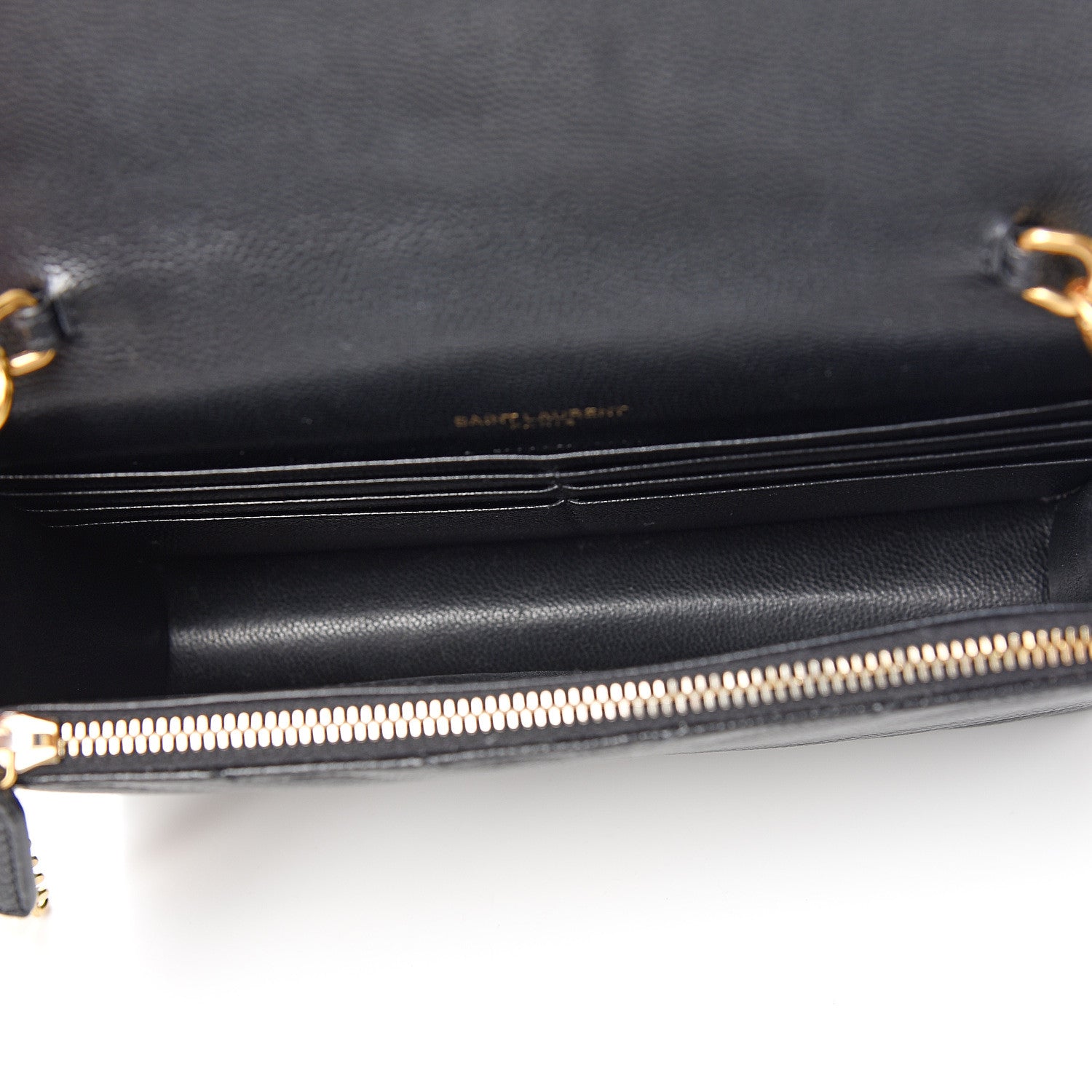 Saint Laurent Grain De Poudre Matelasse Chevron Monogram Envelope Chain Wallet Black 4 of 10