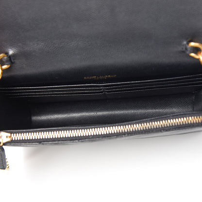 Saint Laurent Grain De Poudre Matelasse Chevron Monogram Envelope Chain Wallet Black 4 of 10