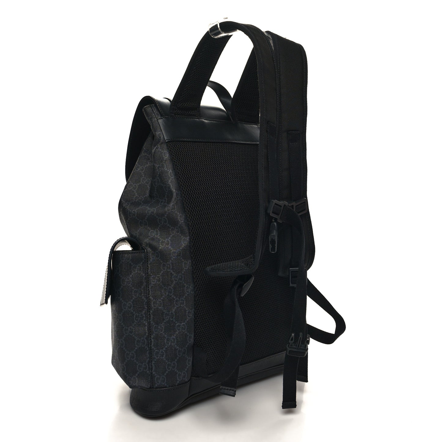 Soft GG Supreme Monogram Calfskin Web Double Buckle Backpack Black