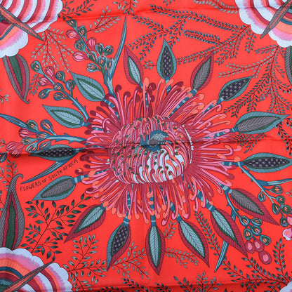 Hermes Silk Flowers of South Africa Scarf 90 Rouge Vert Ciel 4 of 9