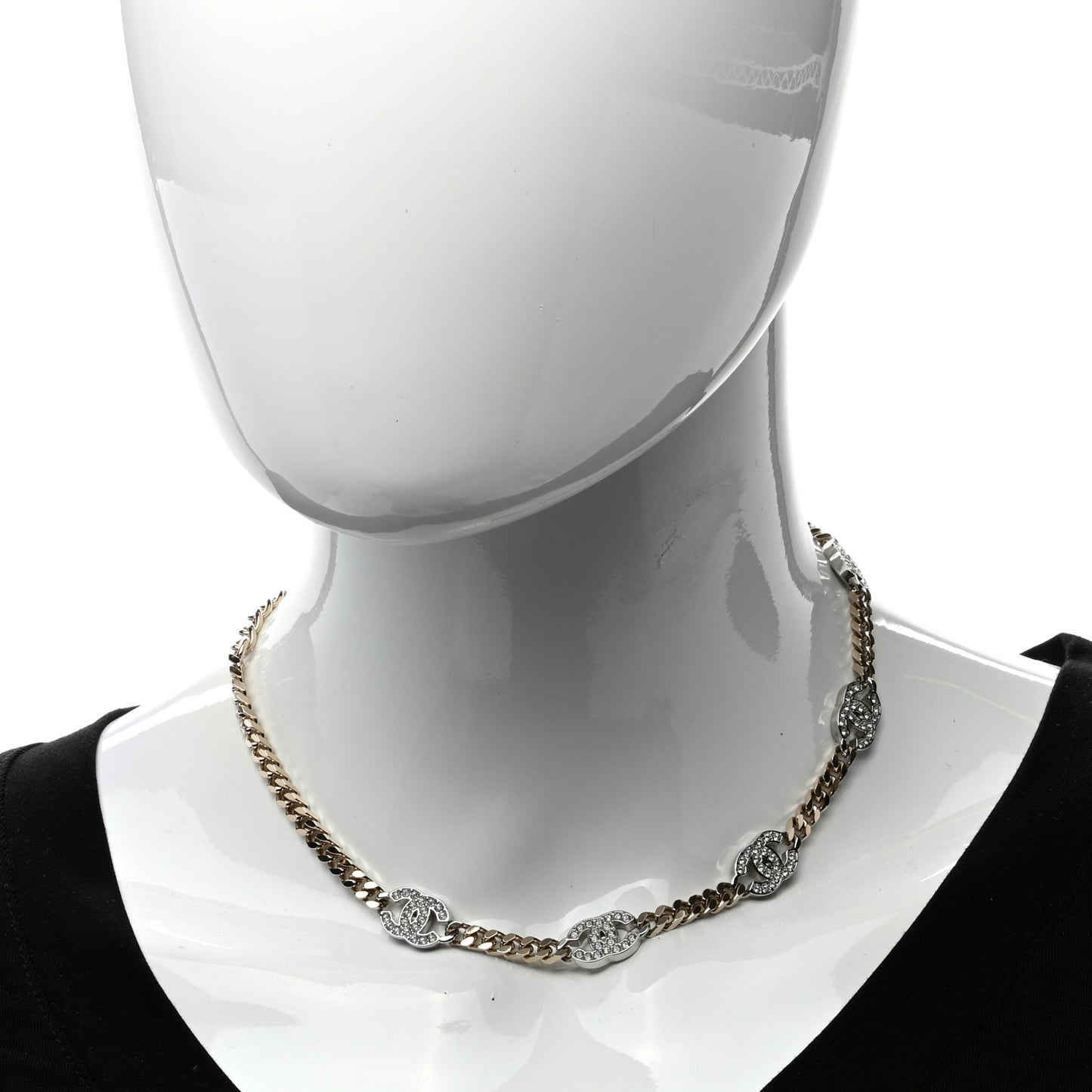 Crystal Chain CC Link Choker Gold Silver