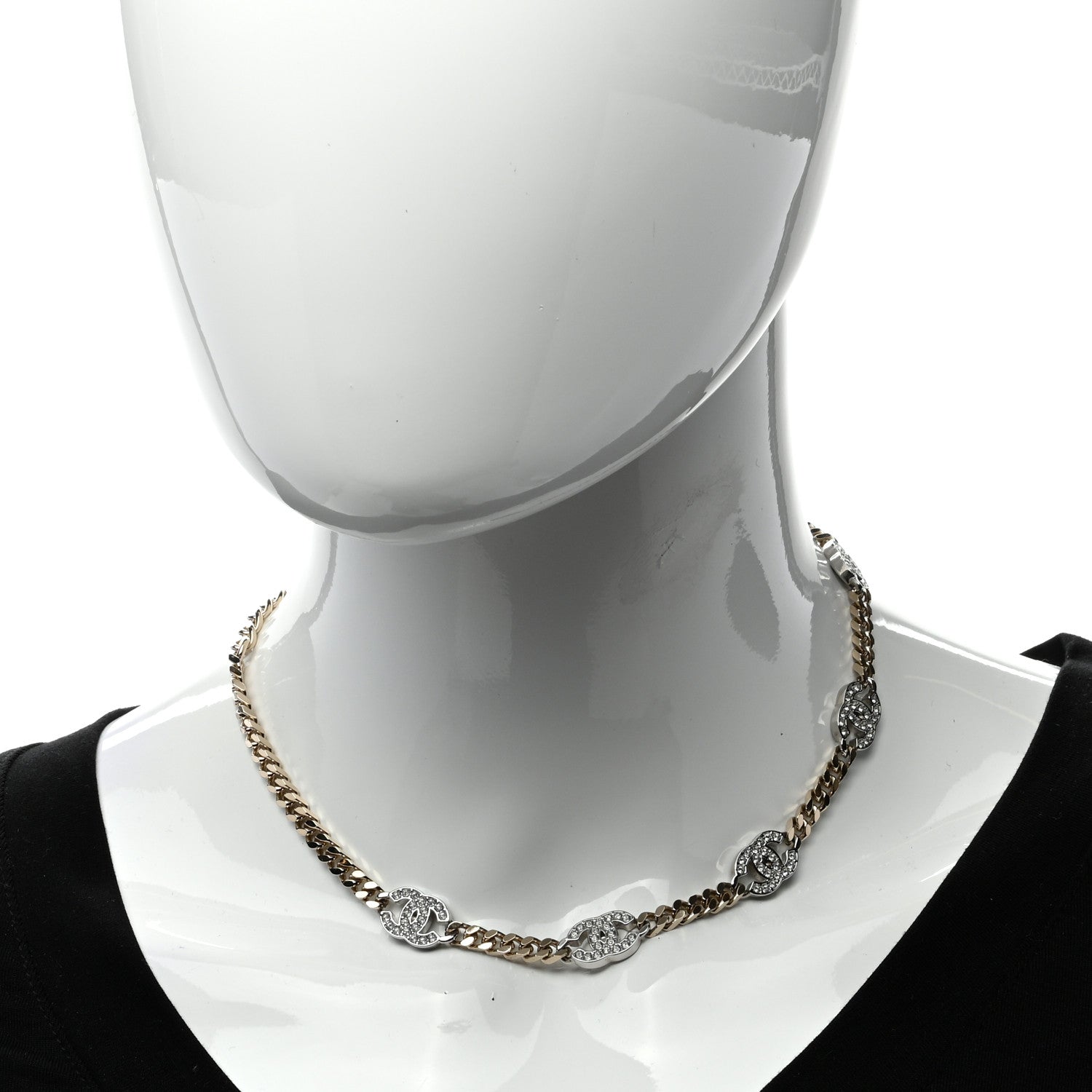 Chanel Crystal Chain CC Link Choker Gold Silver 2 of 4