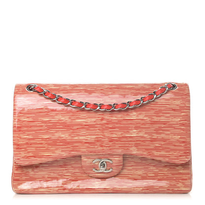 Chanel Patent Calfskin Striped Jumbo Double Flap Red 1 of 5