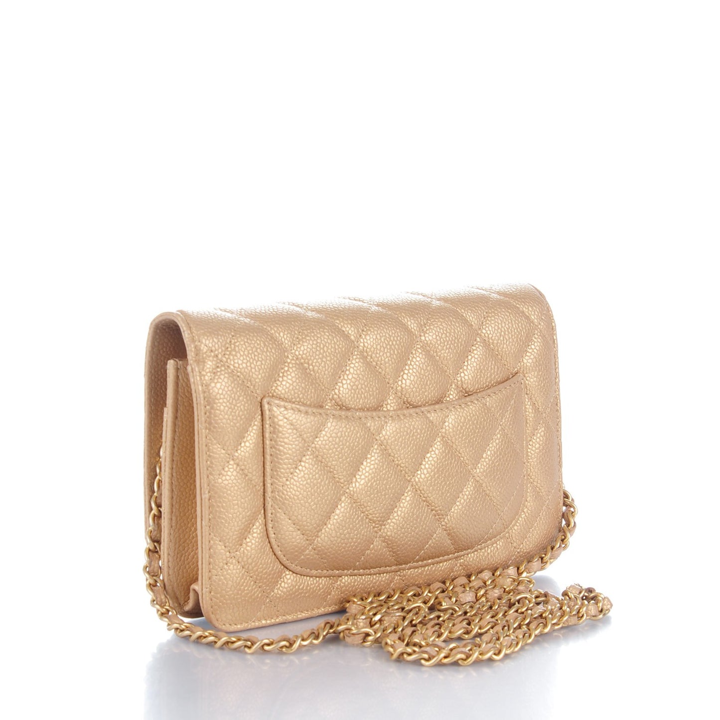Pearly Caviar Quilted Wallet On Chain WOC Gold