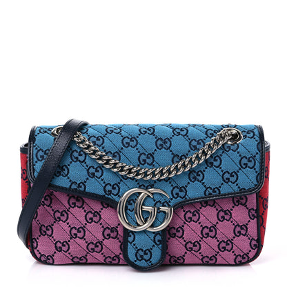 Gucci Monogram Multicolor Matelasse Diagonal Small GG Marmont Shoulder Bag Light Blue Pink Blue Green Red 1 of 7