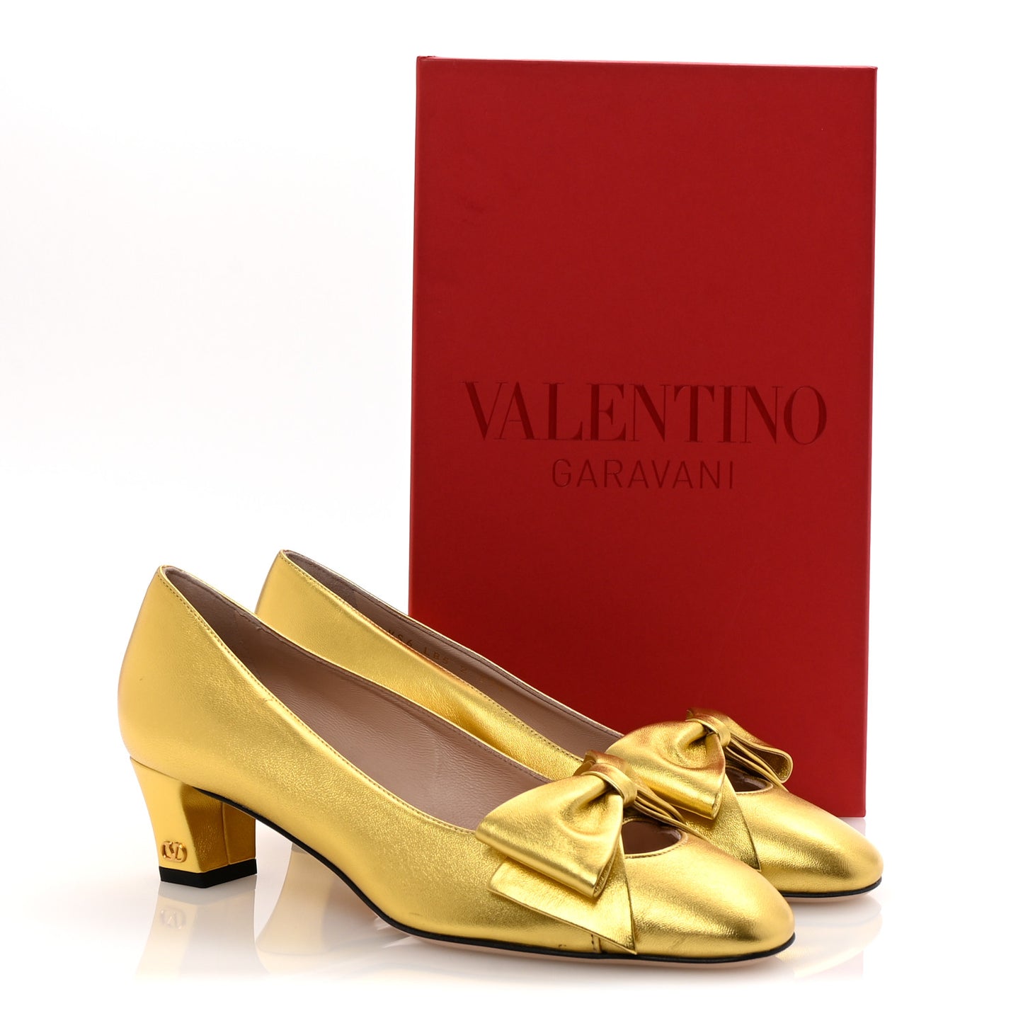 Laminated Nappa Bowow 45mm Pumps 37.5 Antique Gold