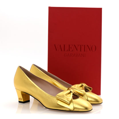 Valentino Garavani Laminated Nappa Bowow 45mm Pumps 37.5 Antique Gold 10 of 10