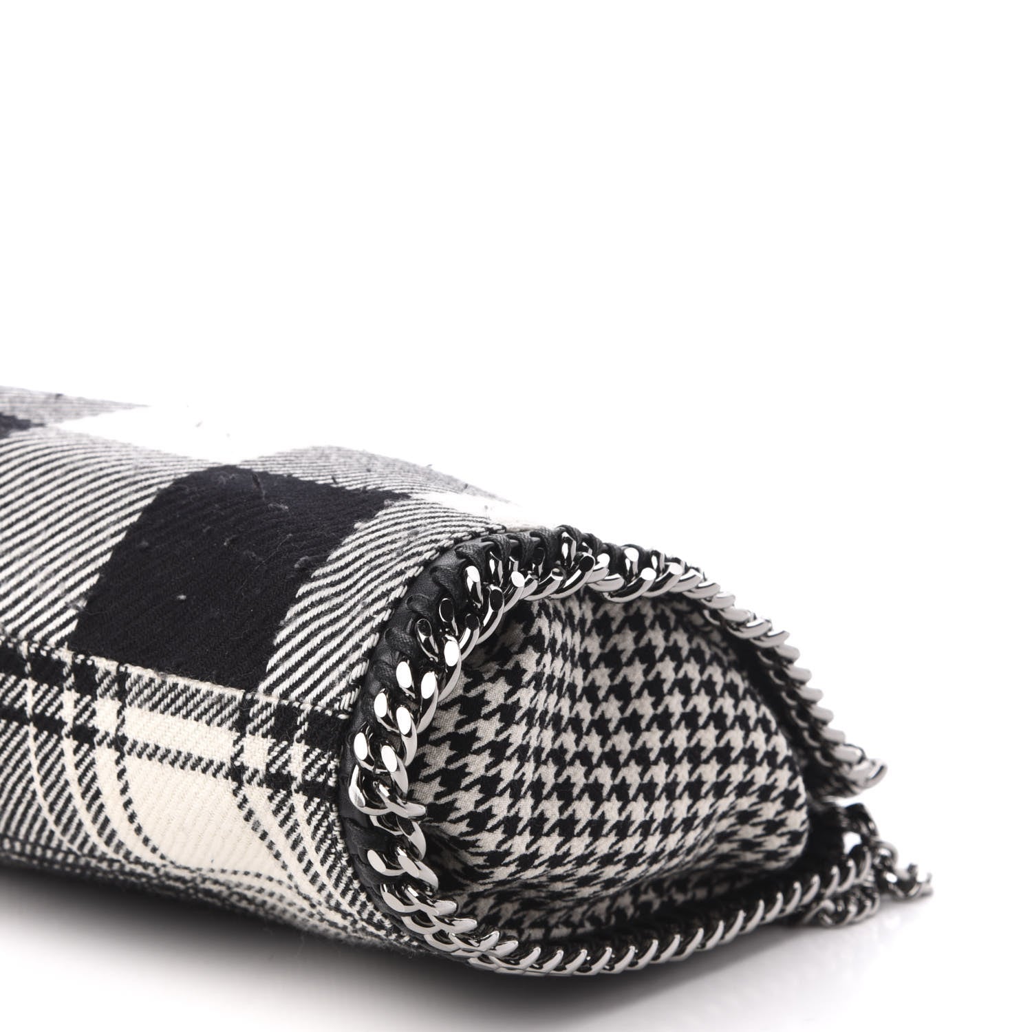Stella McCartney Wool Plaid Mini Falabella Fold Over Tote Black White 12 of 13
