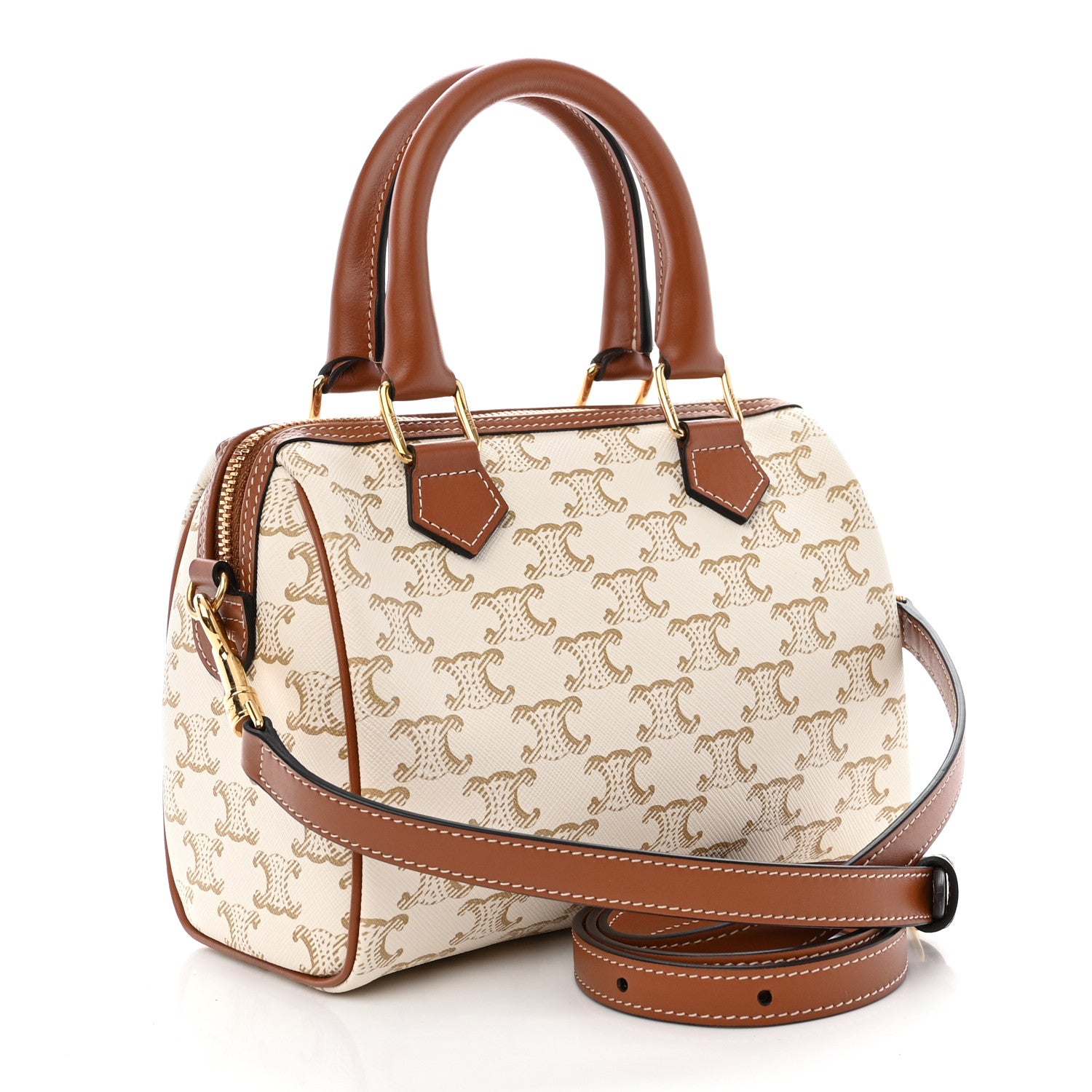 Celine Triomphe Canvas Calfskin Small Boston Bag White 3 of 11