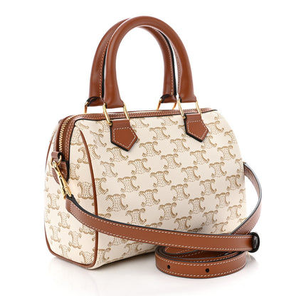 Celine Triomphe Canvas Calfskin Small Boston Bag White 3 of 11