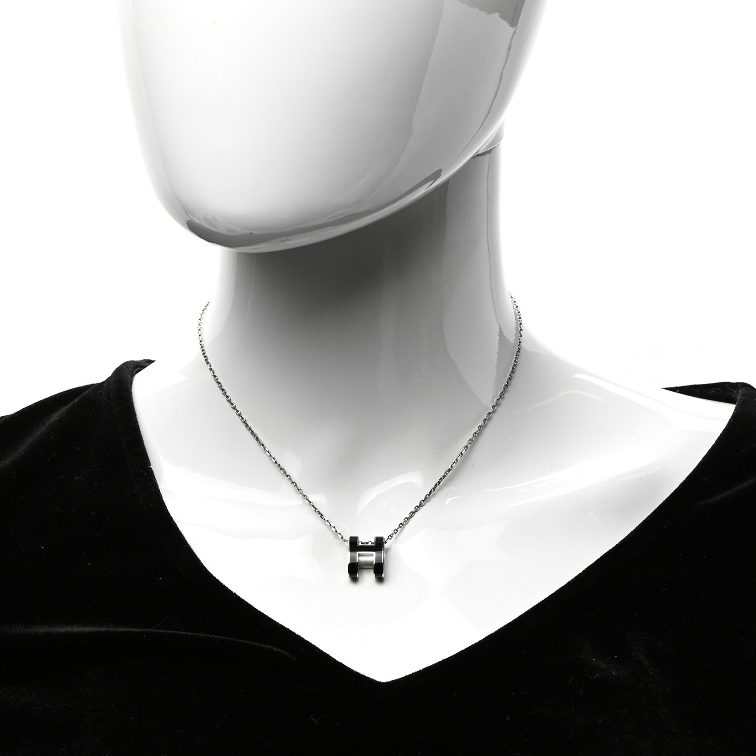 Hermes Lacquered Palladium Pop H Pendant Necklace Black 2 of 6