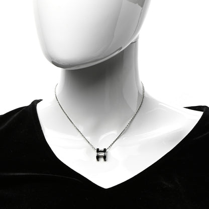 Hermes Lacquered Palladium Pop H Pendant Necklace Black 2 of 6