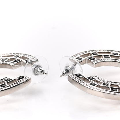 Chanel Baguette Crystal CC Hoop Earrings Silver Black 3 of 5