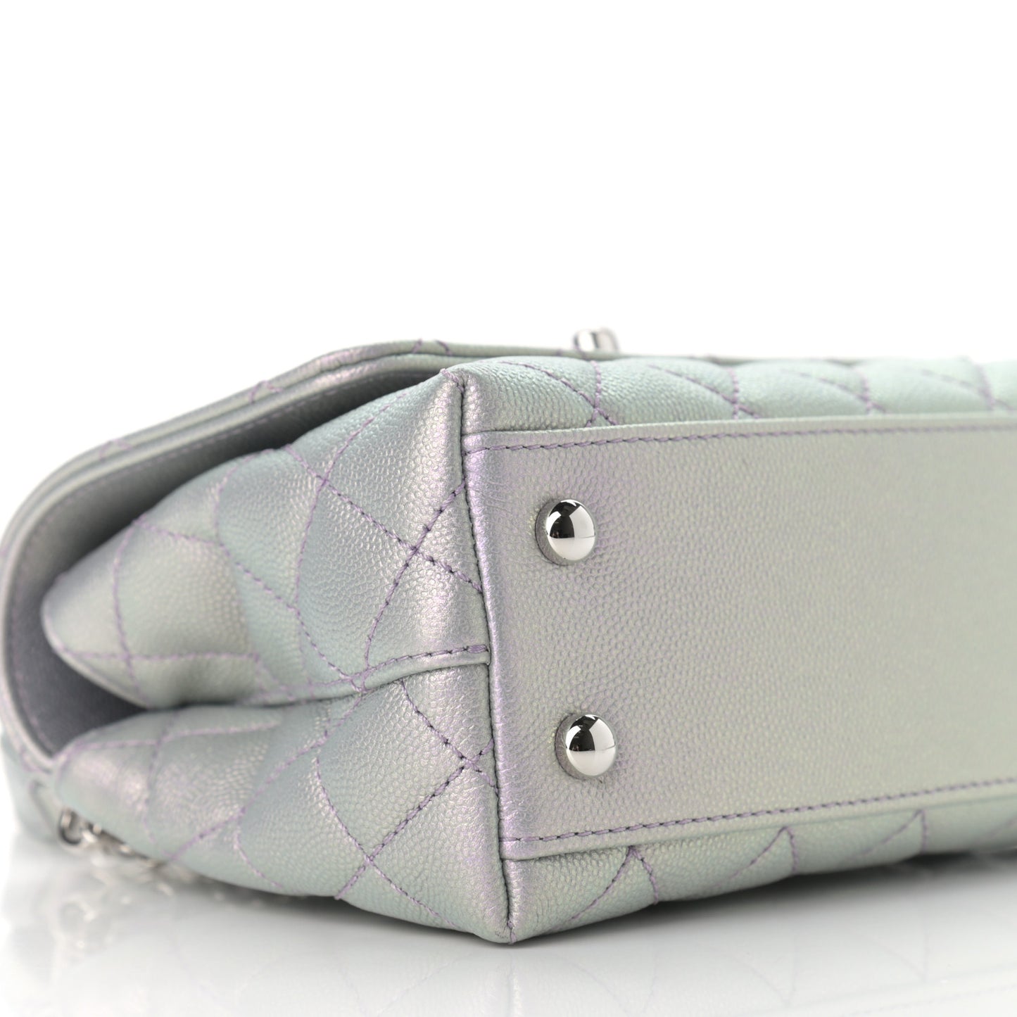 Iridescent Caviar Quilted Extra Mini Coco Handle Flap Purple