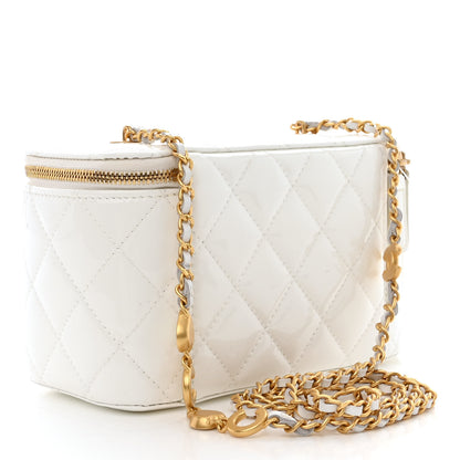 Chanel Patent Enamel Quilted Small Coco Hearts Vanity Case With Chain White 3 of 11