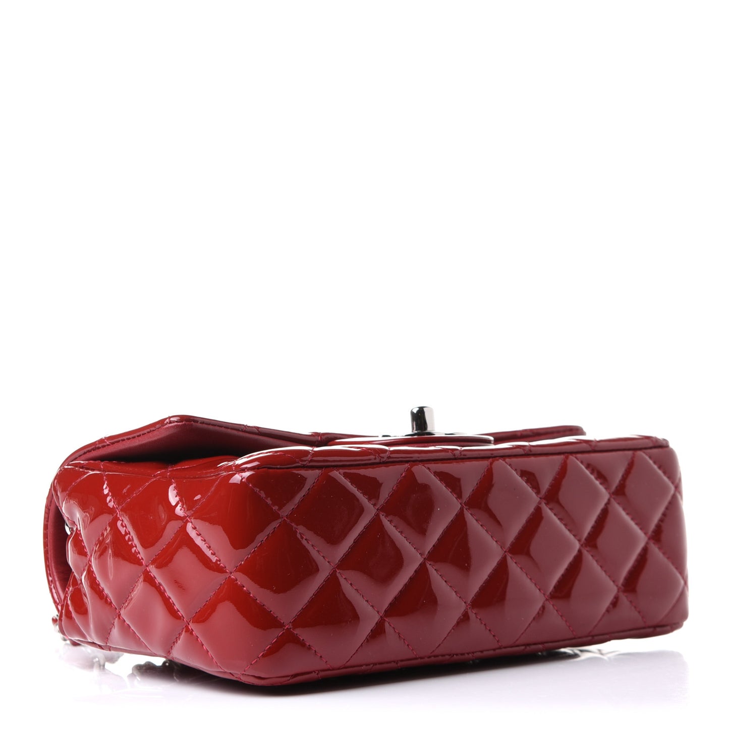 Patent Calfskin Quilted Mini Rectangular Flap Red