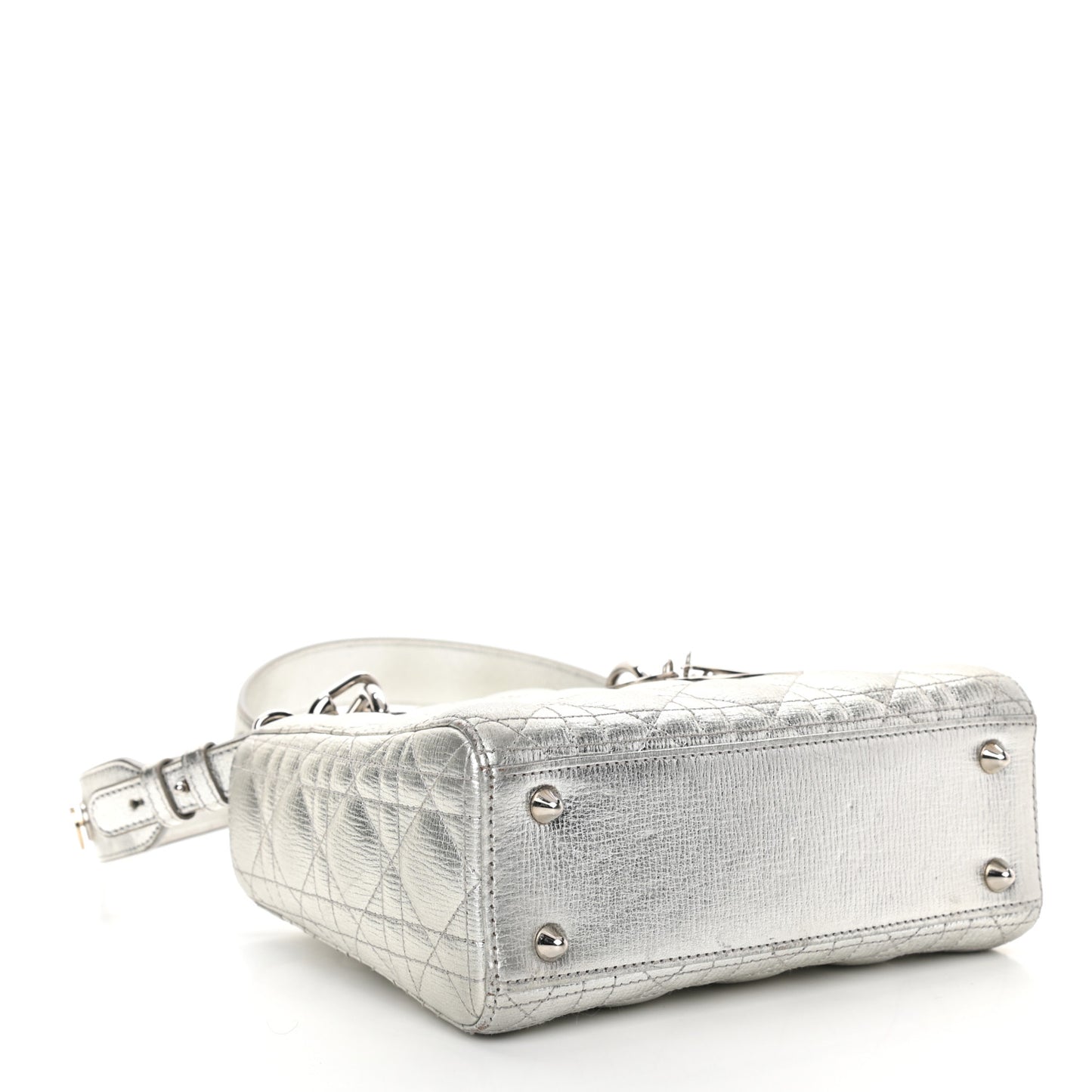 Metallic Grained Calfskin Cannage Small Lucky Badges My Lady Dior Silver