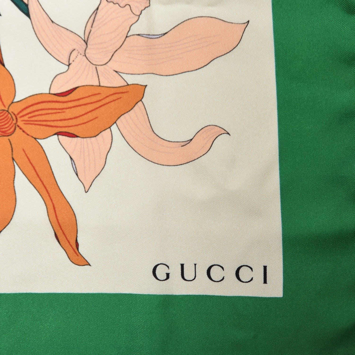 Gucci Silk Flora Gothic Square Scarf Ivory Dark Green 3 of 5