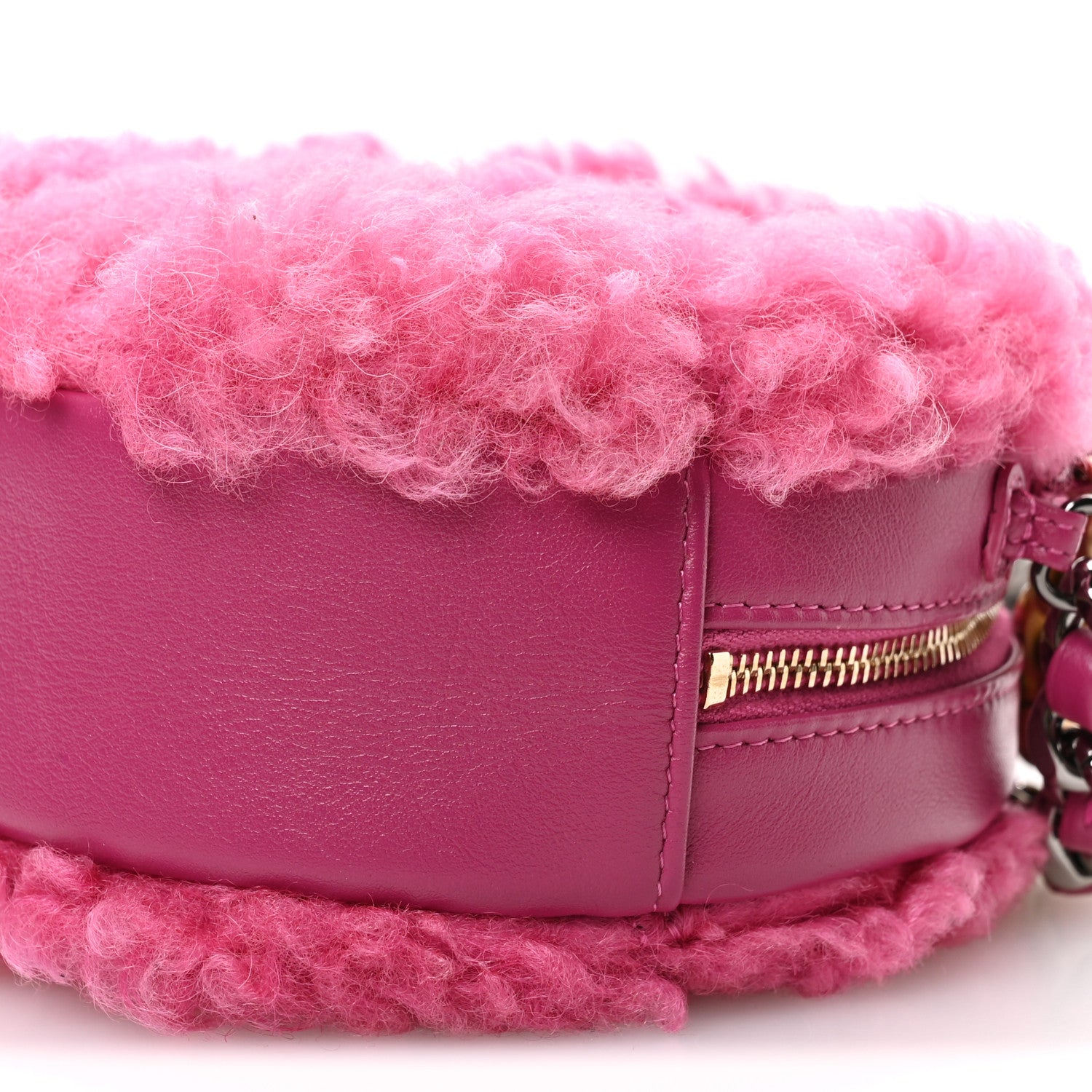 Chanel Shearling Sheepskin Chanel 19 Round Clutch With Chain Dark