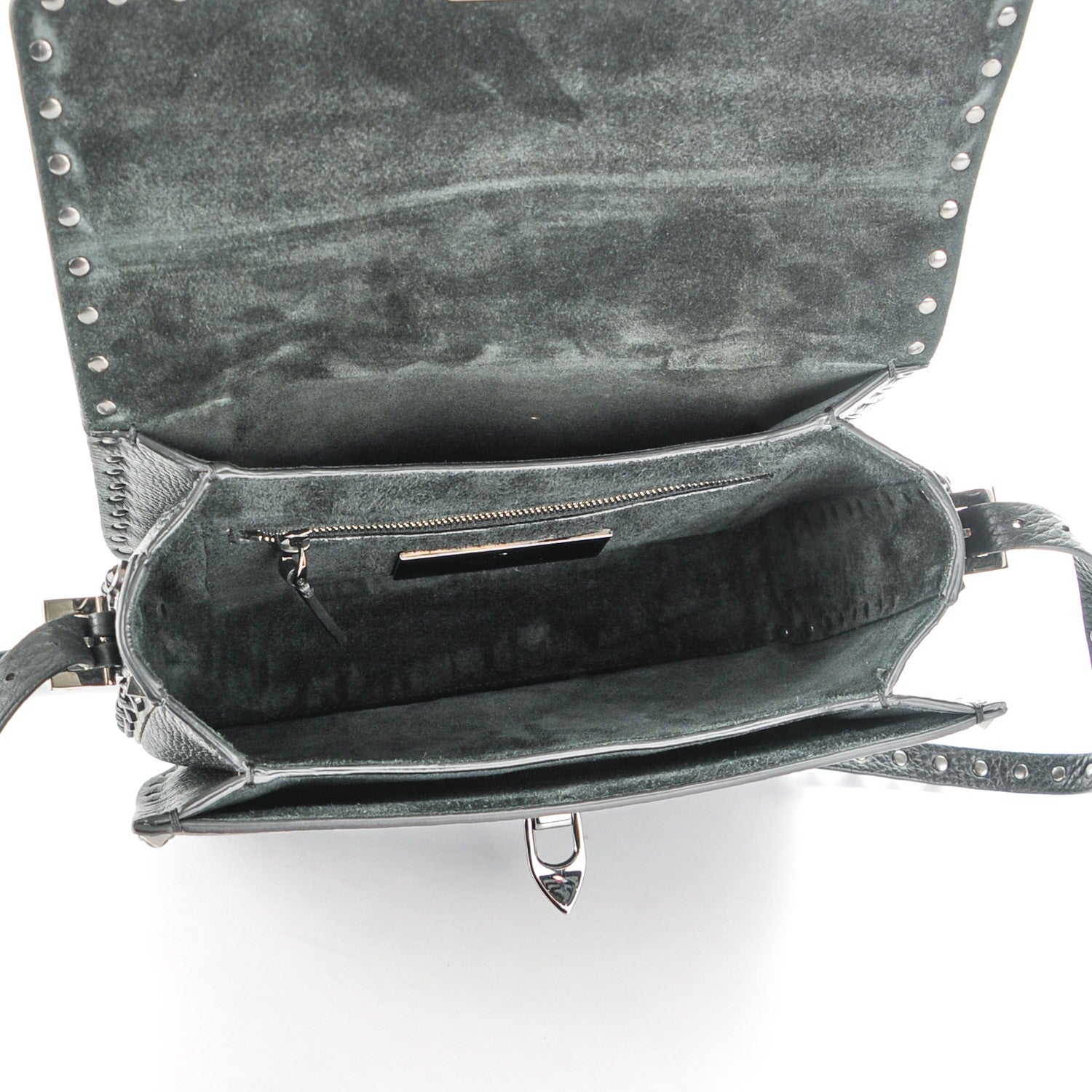 Valentino Garavani Pebbled Calfskin Onyx Medium Rockstud Rolling Flap Saddle Bag Black 5 of 7