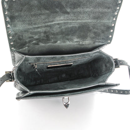 Valentino Garavani Pebbled Calfskin Onyx Medium Rockstud Rolling Flap Saddle Bag Black 5 of 7